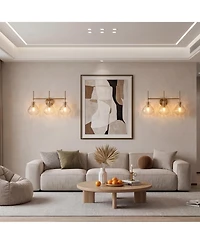 Tribesigns 3-Light Bathroom Vanity Light with Water Ripple Glass Shades, Modern Gold Wall Light Fixture