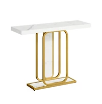 Slickblue Contemporary Console Table with Faux Marble Finish and Built-In Led Lights