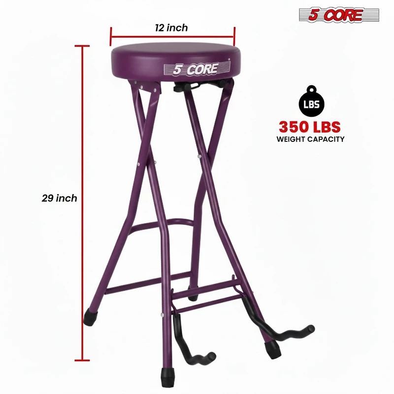 5 Core Guitar Stool 3.15" Padded Chair Foldable Heavy Duty Music Seat Built in Foot Rest Guitar Stand