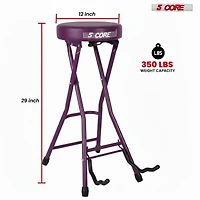5 Core Guitar Stool 3.15" Padded Chair Foldable Heavy Duty Music Seat Built in Foot Rest Guitar Stand