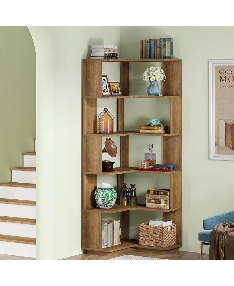 Slickblue Corner L-Shaped Bookcase with 6 Shelves for Display and Storage