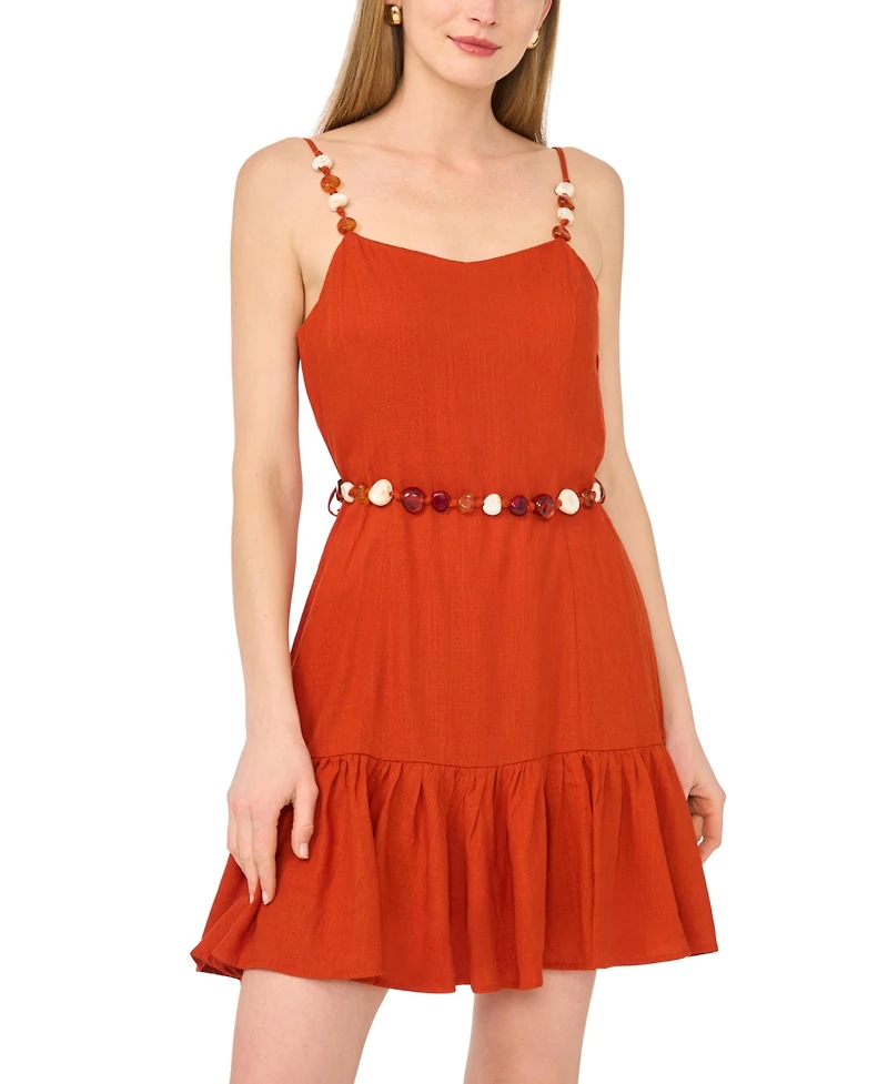 1.state Women's Sweetheart Neck Sleeveless Mini Linen Dress