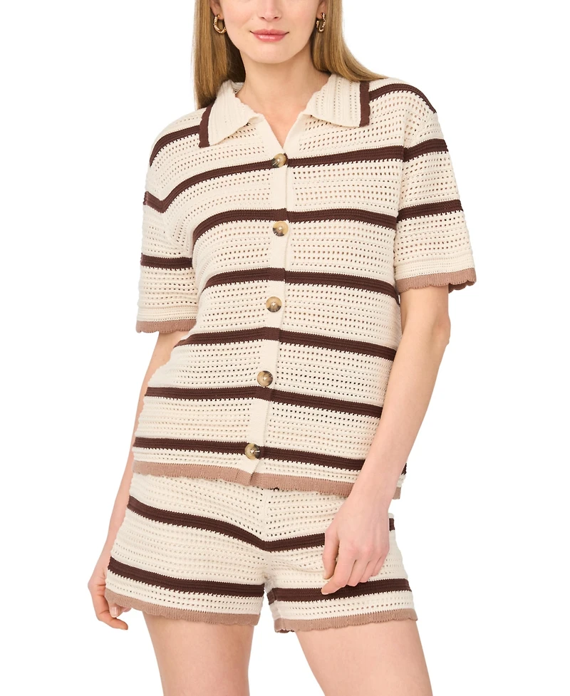 1.state Women's Mesh Stripe Encased Elastic Waistband Shorts