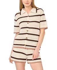 1.state Women's Mesh Stripe Encased Elastic Waistband Shorts