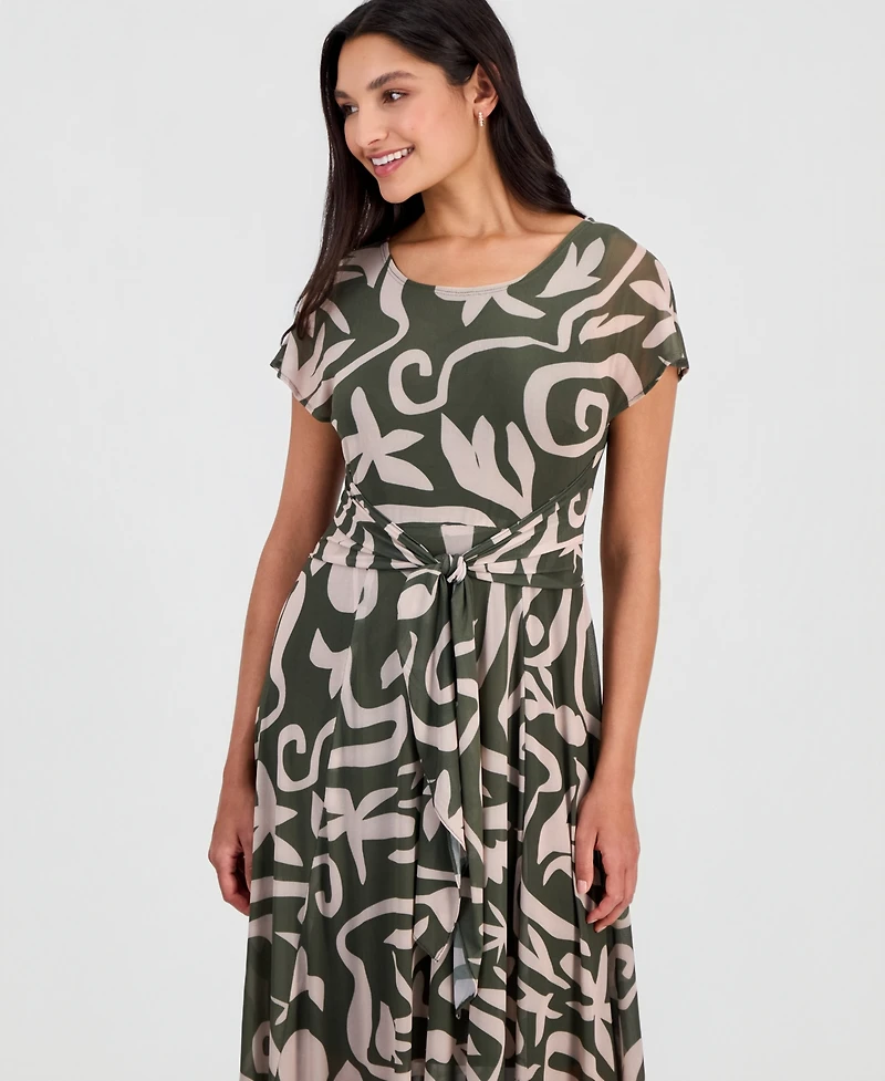 Robbie Bee Women's Printed Tie-Front Dolman-Sleeve Dress