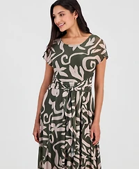 Robbie Bee Women's Printed Tie-Front Dolman-Sleeve Dress