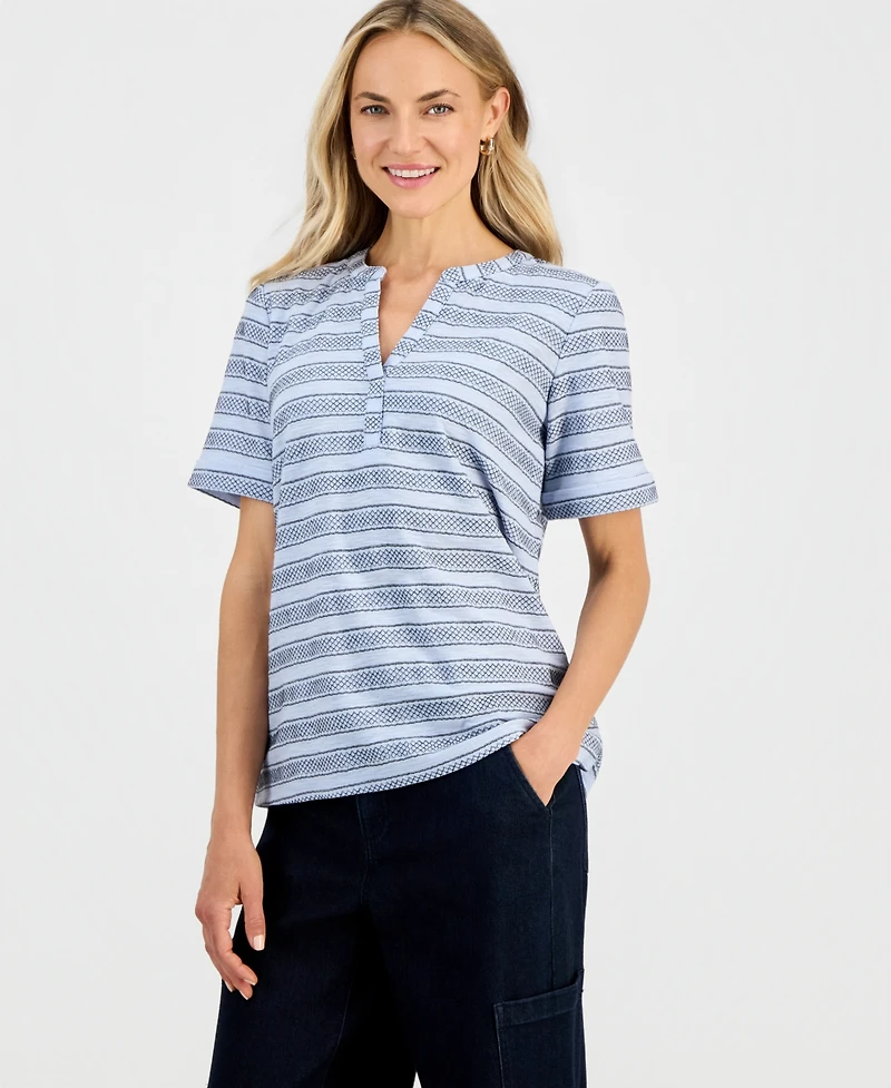 Style & Co Women's Striped Split-Neck Short-Sleeve Top, Macy's Exclusive