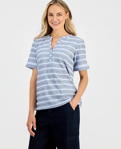 Style & Co Women's Striped Split-Neck Short-Sleeve Top, Macy's Exclusive