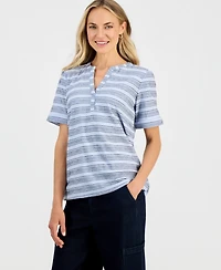Style & Co Women's Striped Split-Neck Short-Sleeve Top, Macy's Exclusive