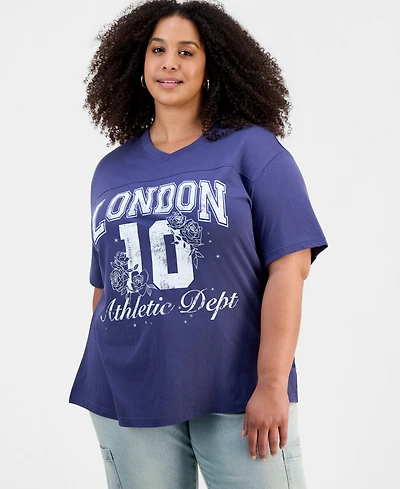 Rebellious One Trendy Plus Short-Sleeve London 10 Graphic Varsity Boyfriend Tee
