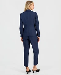 Kasper Womens Mini Check Print Long Sleeve Jacket Mid Rise Ankle Pants