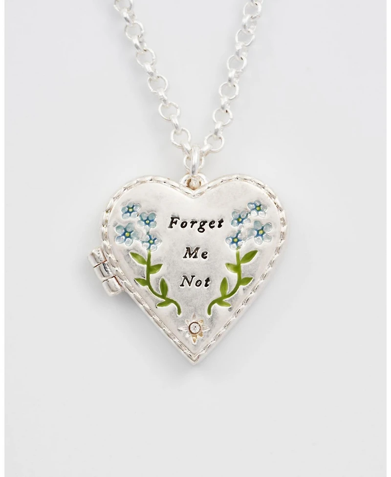 Fable England Silver Forget Me Not Heart Locket Necklace
