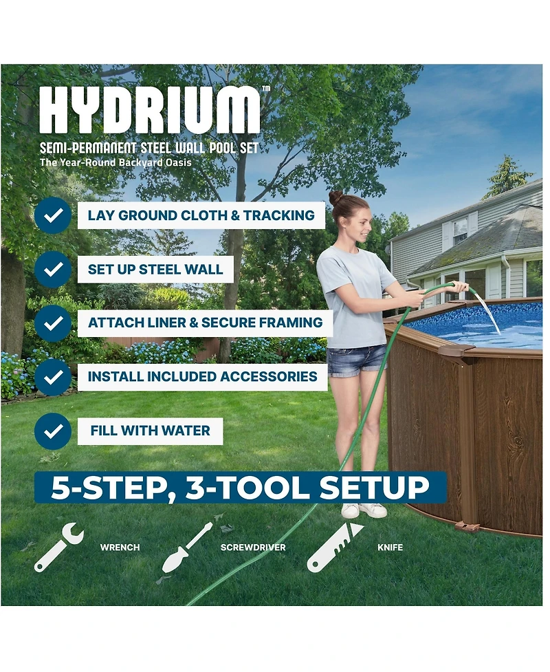 Bestway Hydrium 24'x12'x52" Oval Above Ground Swimming Pool Set, Brown Woodgrain