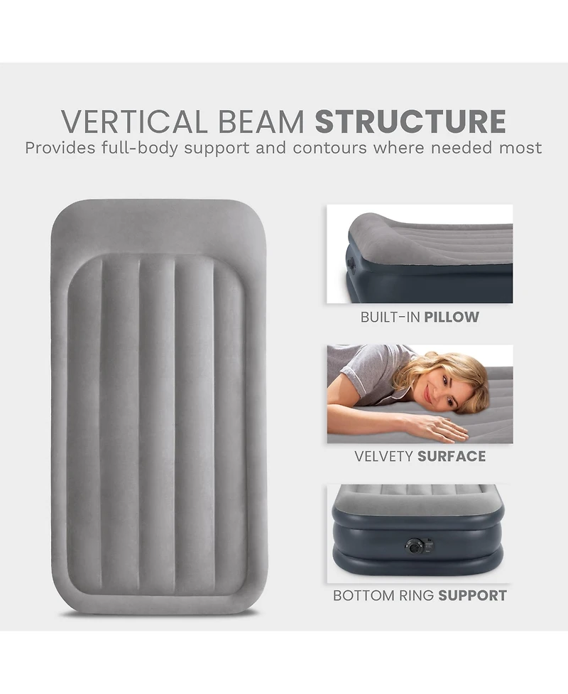 Intex Dura Beam Deluxe Pillow Raised Air Mattress Bed with Built In Pump