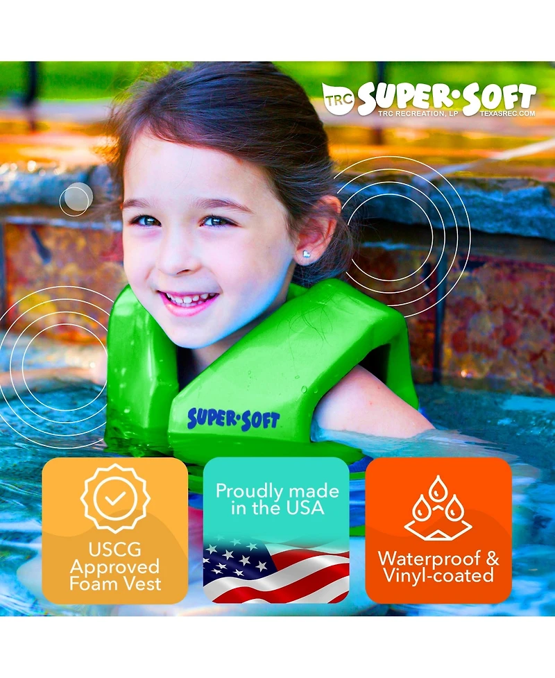 Trc Recreation Super Soft Small Child Life Jacket Swim Safety Vest, Fierce Green