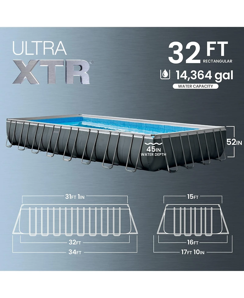 Intex Ultra Xtr Frame Rectangular Pool Set with Krystal Clear Saltwater System