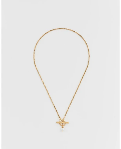 Fable England Gold Pearl Toggle Charm Necklace