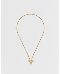 Fable England Gold Pearl Toggle Charm Necklace