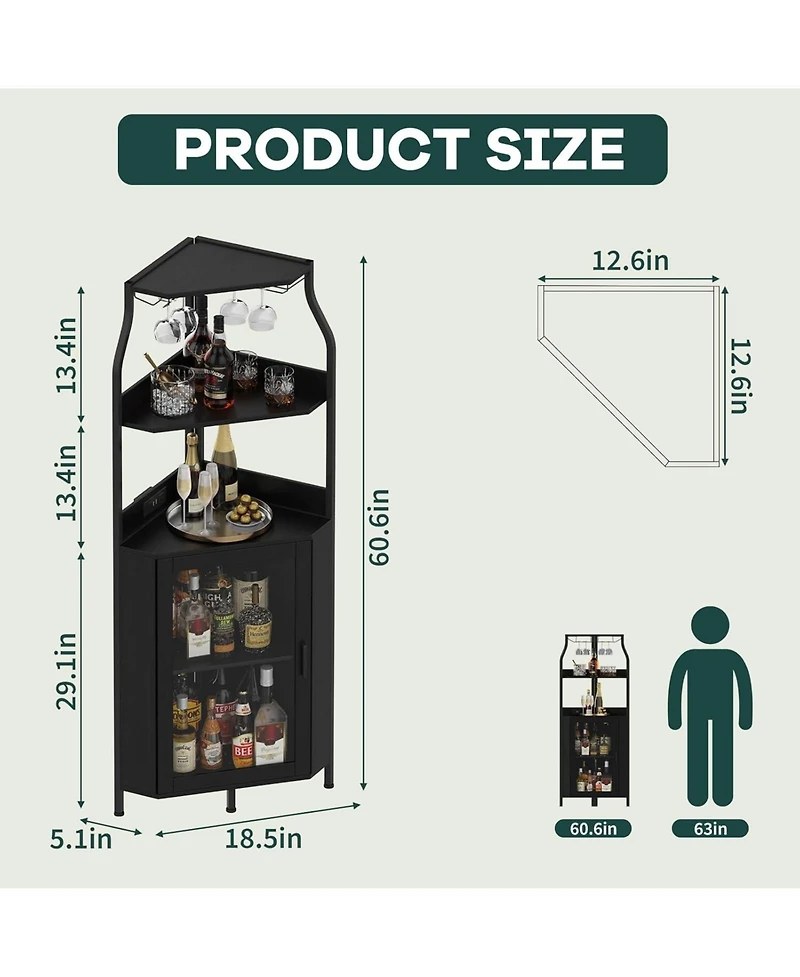 gaomon 4 Tier Corner Wine Rack with Glass Holder and Storage Shelves for Living Room