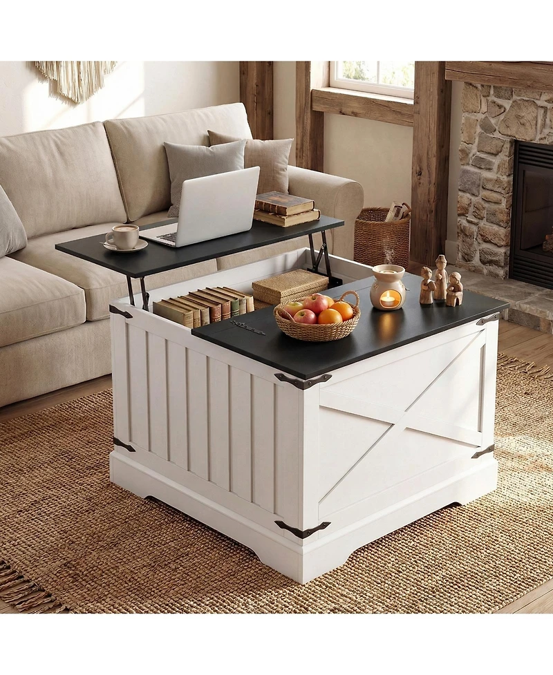 Gymax 31.5'' Farmhouse Lift Top Coffee Table w/Hidden Storage Compartment for Home