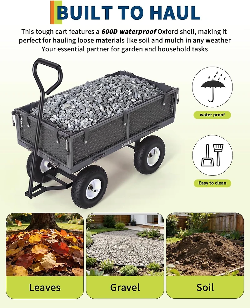 gaomon 400 lbs Heavy Duty Steel Garden Cart with Removable Mesh Sides 10in All-Terrain Pneumatic Tires 180 Rotating Handle Utility Wagon