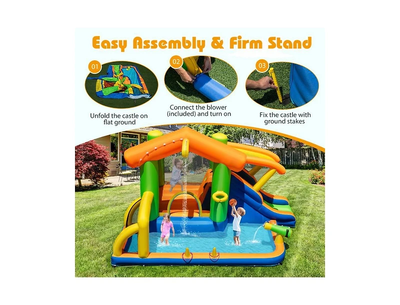 Slickblue Kids 8-in-1 Water Park Bounce House Inflatable No Blower