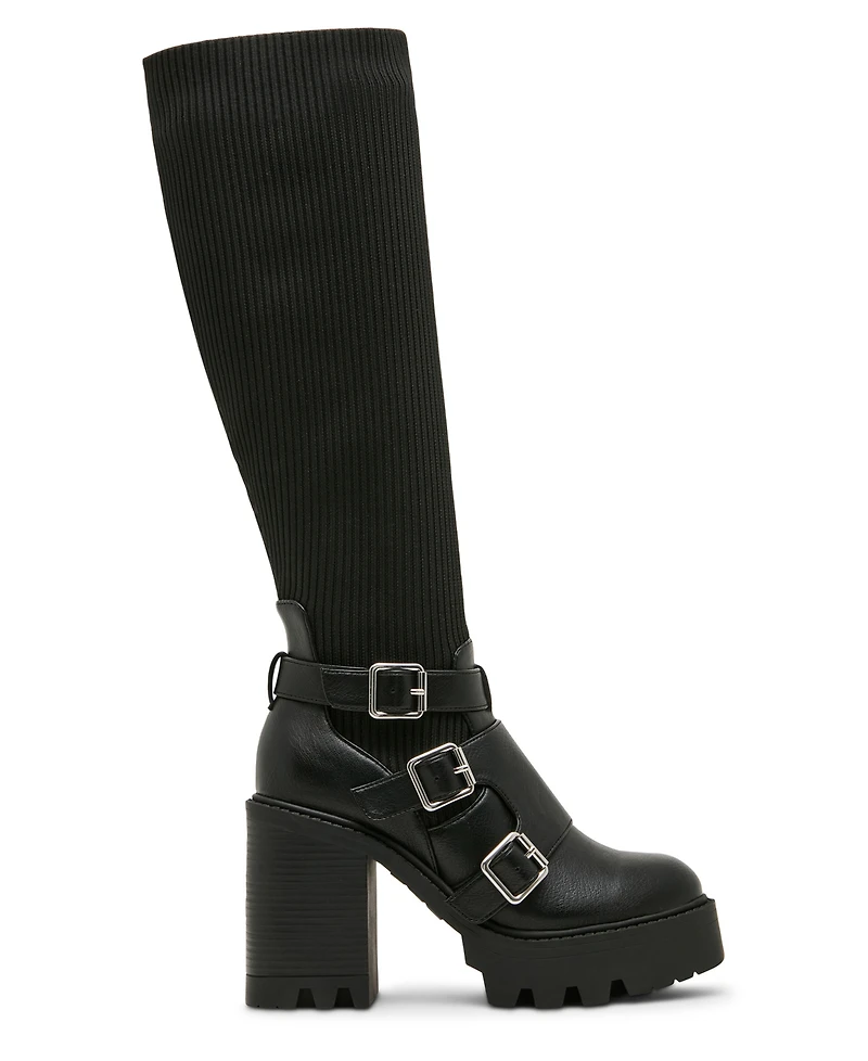 Madden Girl Women's Kuddle Buckle Platform Lug Knit Boots