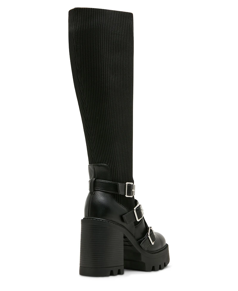 Madden Girl Women's Kuddle Buckle Platform Lug Knit Boots
