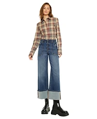 KanCan Women's High Rise Cuffed Wide Leg Jeans