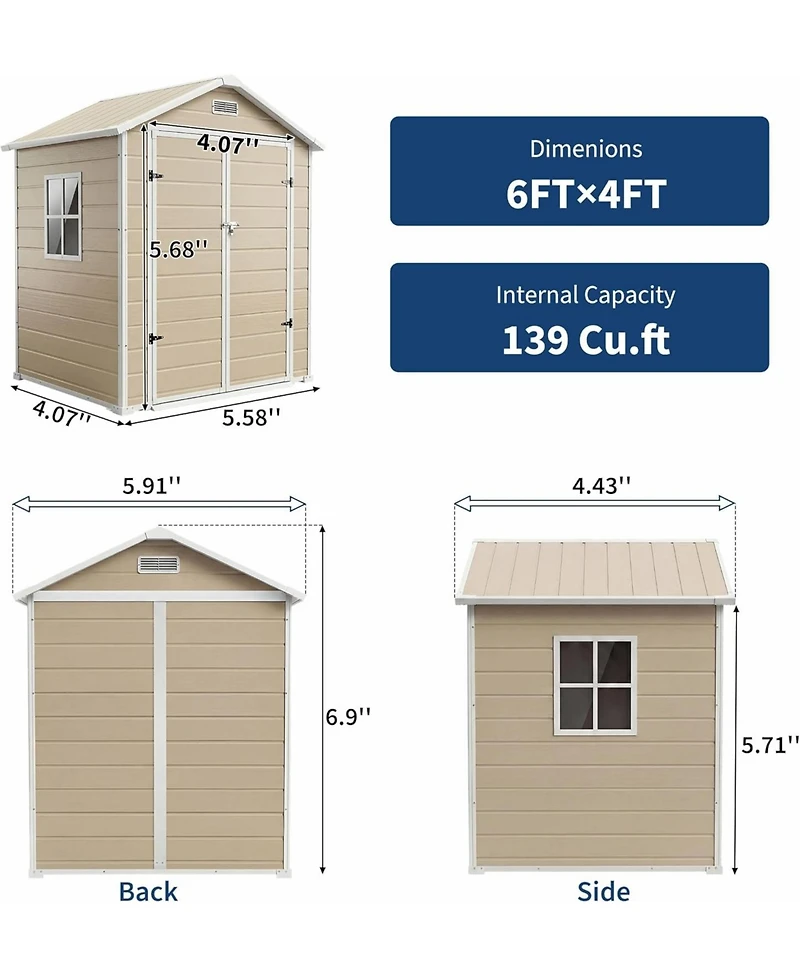 gaomon Plastic Outdoor Storage Shed with Floor and Window, Resin Garden Shed with Lockable Door, Double Wall Panels, Vents and Sloped Roof