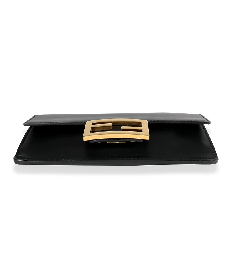 Pre-Owned Fendi Black Calfskin Mini Flat Baguette with Strap