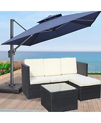 Clihome 5 Piece Pe Rattan Patio Furniture Set, Outdoor Wicker Sectional Sofa with Cushion, Tempered Glass Coffee Table and Ottoman