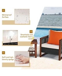 Clihome 3 Pieces Acacia Wood Patio Furniture Set with Coffee Table and Cushions