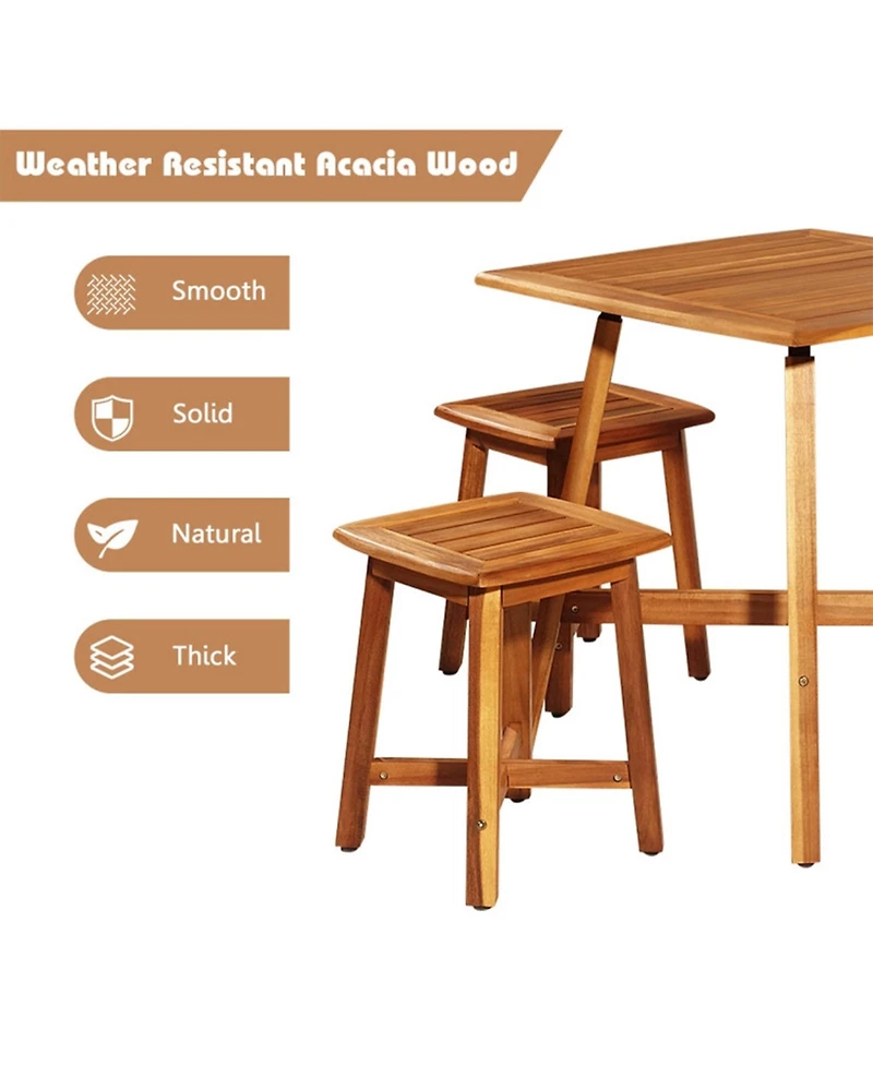 Clihome 5 Pieces Wood Patio Dining Set with Square Table and 4 Stools