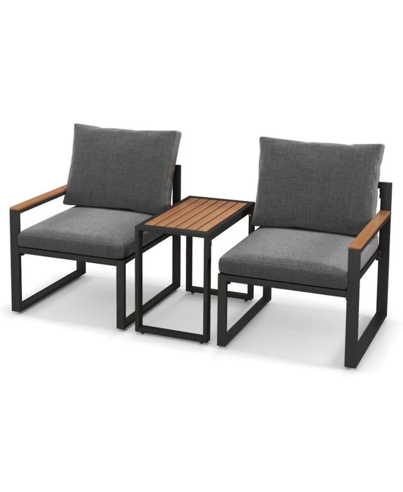 Clihome 3 Pieces Aluminum Frame Weatherproof Outdoor Conversation Set with Soft Cushions