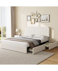 gaomon Velvet Upholstered Platform Bed with 4 Drawers - Adjustable Headboard, No Box Spring Needed, Easy Assembly