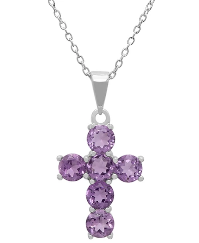 Macy's Amethyst (2.40 ct. t.w.) Cross Pendant Necklace in Sterling Silver