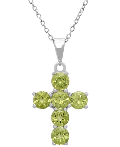Macy's Peridot (3 ct. t.w.) Cross Pendant Necklace in Sterling Silver