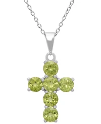Macy's Peridot (3 ct. t.w.) Cross Pendant Necklace in Sterling Silver