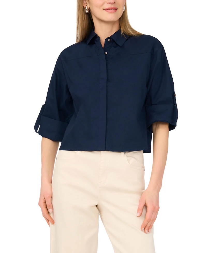 1.state Women's Cotton Boxy Button Down Shirt