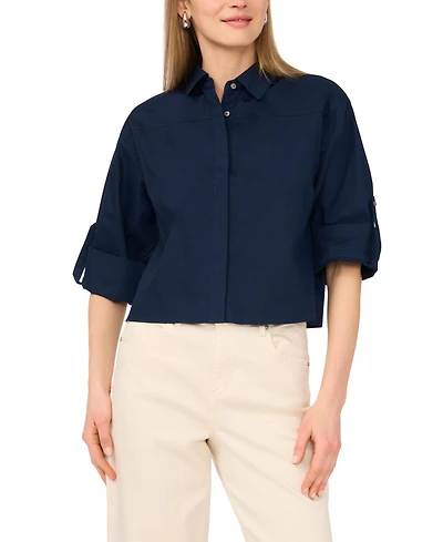 1.state Women's Cotton Boxy Button Down Shirt