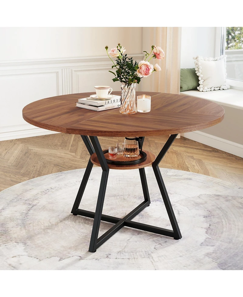 Slickblue 47 Inch Round Dining Table with Storage Shelf Seats 4