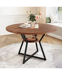 Slickblue 47 Inch Round Dining Table with Storage Shelf Seats 4