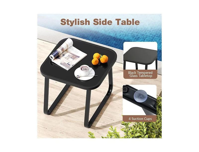 Boyel Living 3-Piece Outdoor Glider Bistro Set with Tempered Glass Top and Metal Frame, Coffee