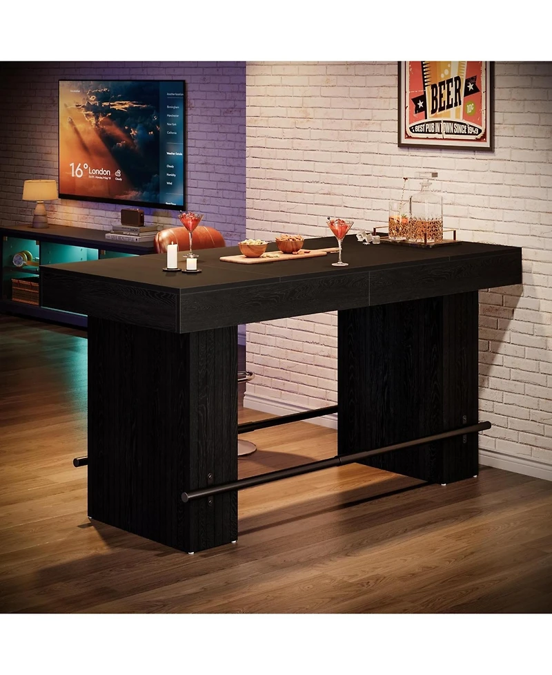 Tribesigns 62.2'' Dining Table for 4-6, Kitchen with Footrest, Counter Height Room Table, High Top Bar