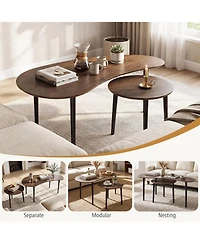 Gymax Nest Coffee Tables Set of 2 Modern Accent Tables w/ Solid Wood Support Legs