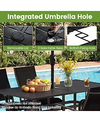 Gymax 7PCS Patio Dining Set for 6 Metal Table w/Umbrella Hole and 6 Stackable Armchairs
