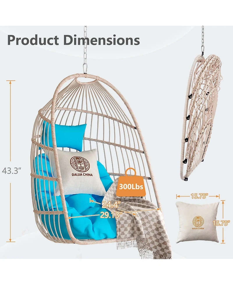 Boyel Living Pe Egg Swing Chair with Cushion and Pillow, Indoor Outdoor Hanging