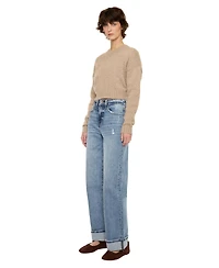 KanCan Women's Kolbie High Rise Cuffed Wide Leg Jeans