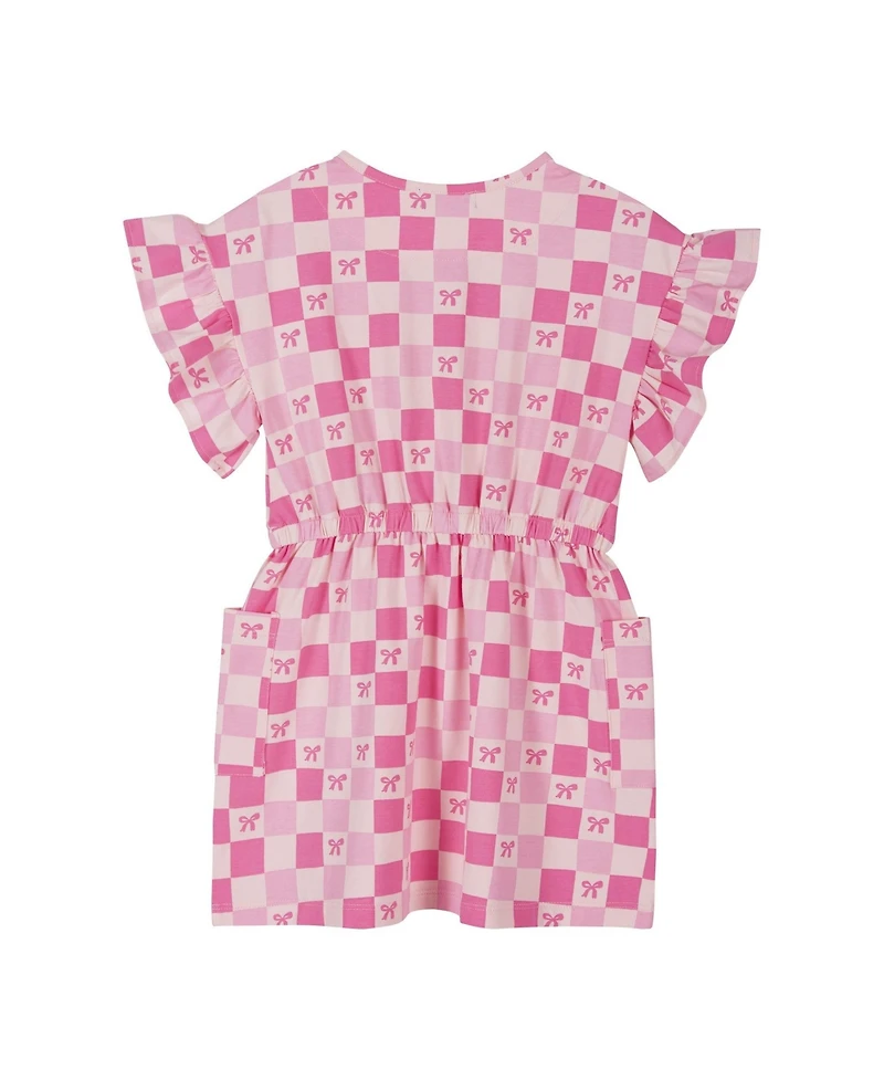 Andy & Evan Toddler Girls Printed Checker Jersey Dress With Ruffle Sleeve